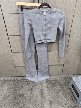 Victoria Secret Gray Knit Two-Piece Set - Zip Cardigan & Flared Pants